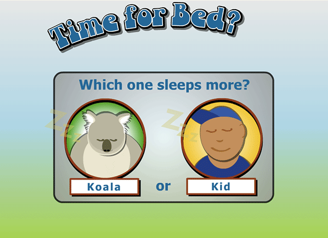 Which one sleeps more: koala or kid?